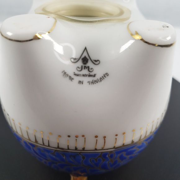 Vintage Ceramic Hand Painted Blue Gold Piggy Bank Marked JM Made In Thailand EUC - Picture 15 of 16